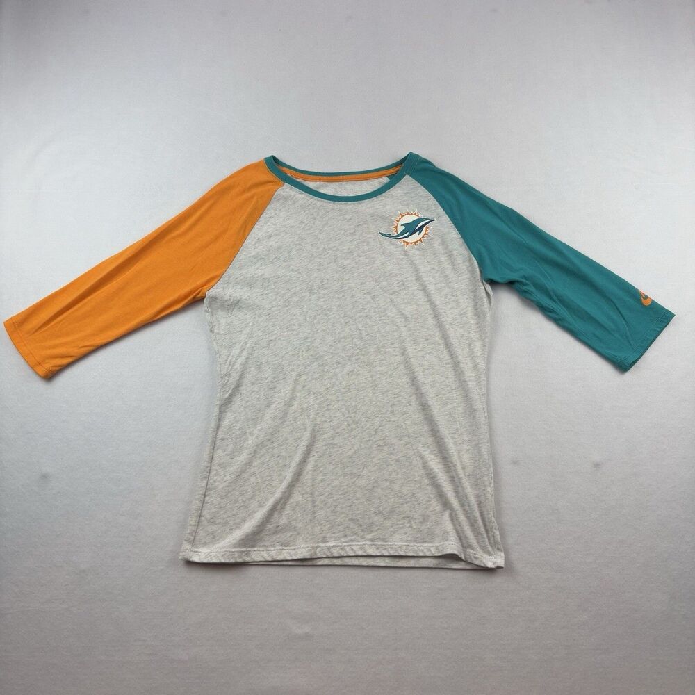 Miami Dolphins NFL Nike 3/4 Sleeve Raglan Womens M Gray Colorblock Blue Orange